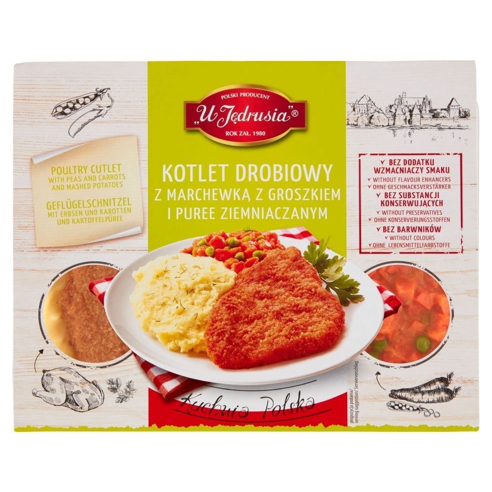 Zdjęcia - Naczynia do serwowania U Jędrusia Kotlet drobiowy z marchewką z groszkiem i puree ziemniaczanym 4