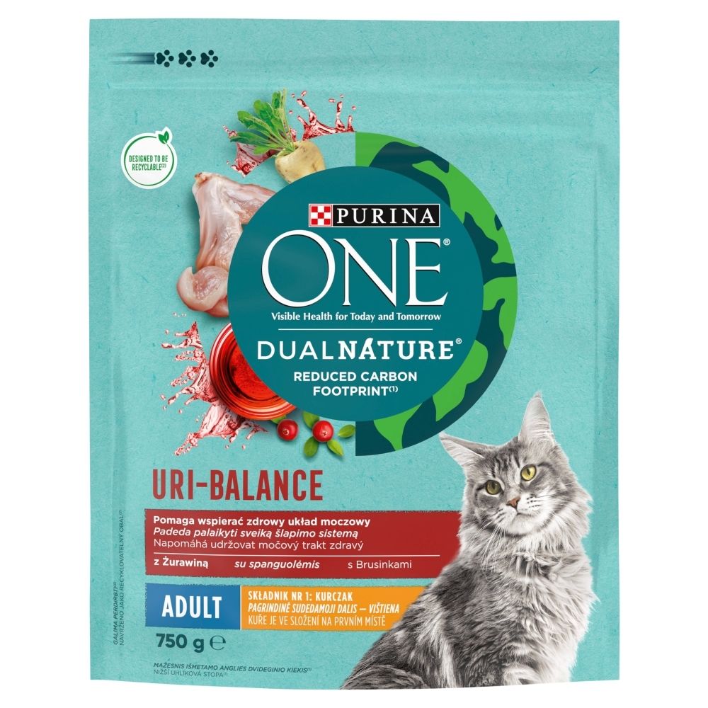 PURINA ONE DualNature Cranberry Karma dla dorosłych kotów kurczak jako pierwszy składnik 750 g