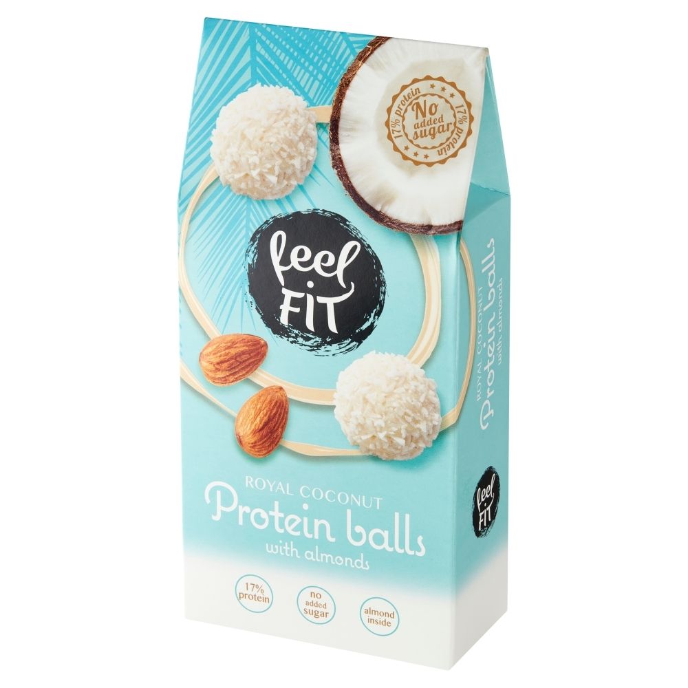Feel Fit | Newtrition Sp. z o.o. sp. k., Płocka 5A Feel Fit | Newtrition Sp z o.o sp k. Płocka 5A Kulki kokosowe bez cukru z nadzieniem i migdałem 63 g Feel Fit M00-31B5-80126