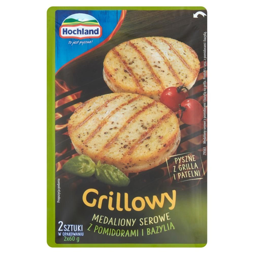 Hochland Grillowy Medaliony serowe z pomidorami i bazylią 120 g (2 x 60 g)