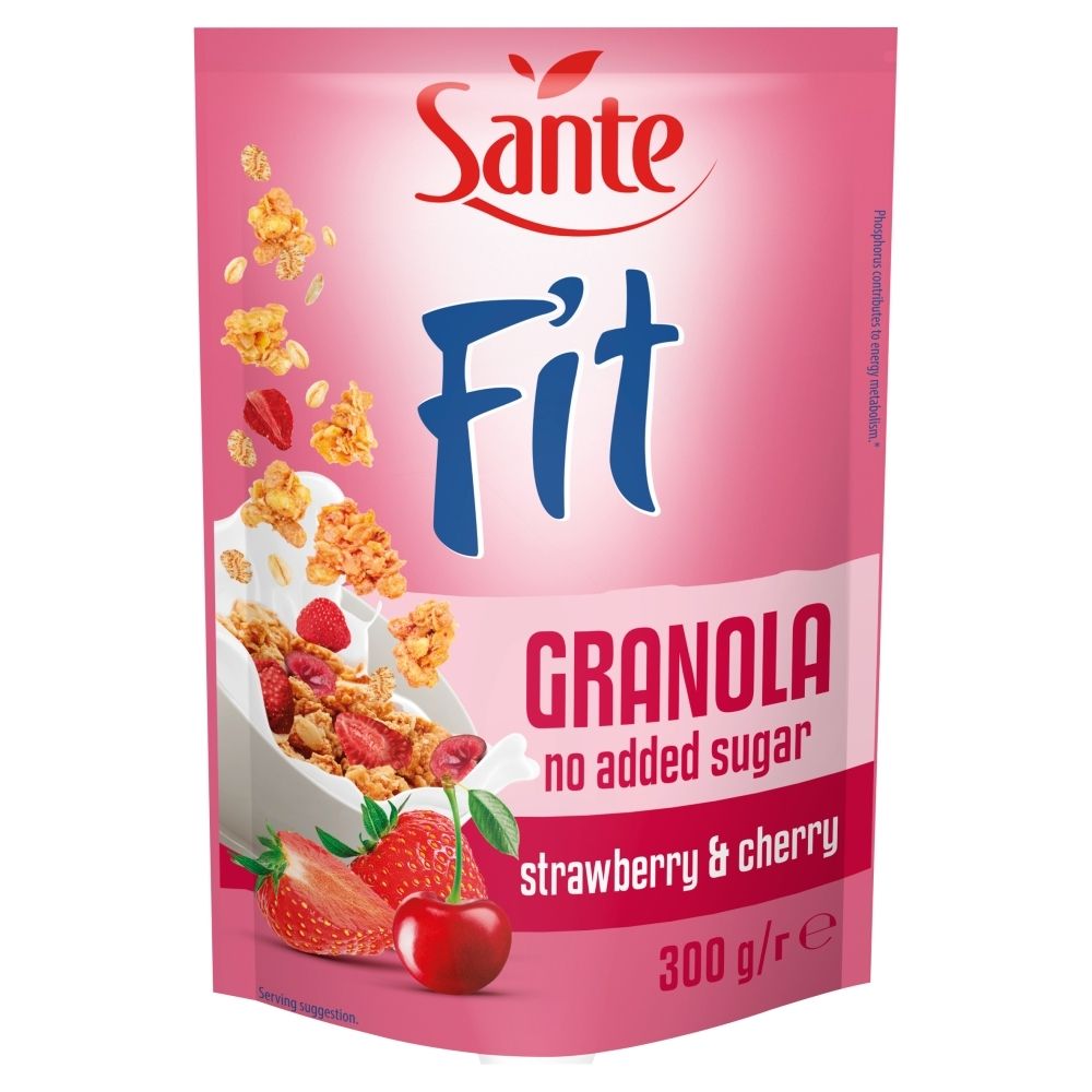 Sante Fit Granola malinowo-truskawkowa bez cukru 300g -