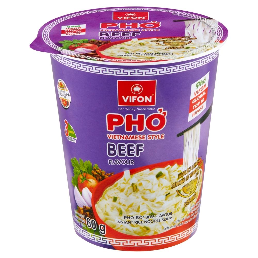 VIFON PHO BO ZUPA Z KLUSKAMI RYŻOWYMI O SM WOŁOWINY 60G KUBEK