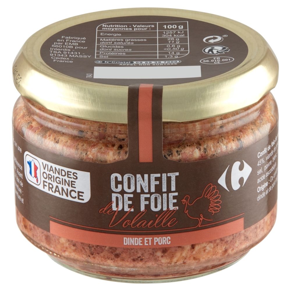 Carrefour Confit Konserwa z wątrobą z indyka i mięsem wieprzowym 180 g