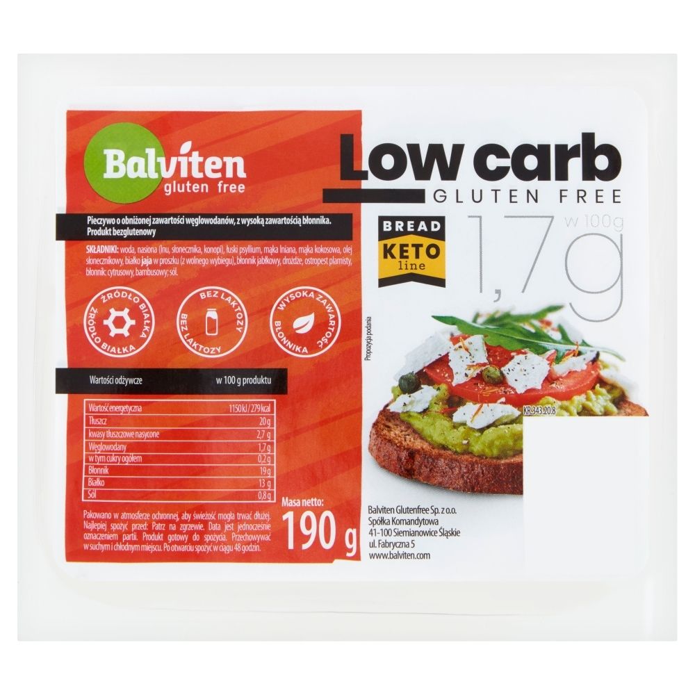 Balviten Chleb o Obniżonej Zawartości Węglowodanów Low Carb 190g -