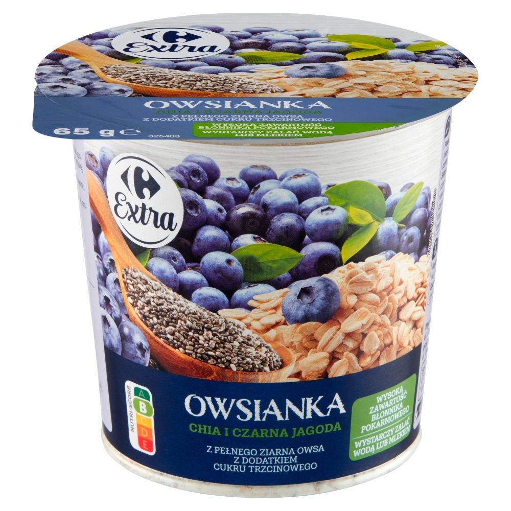 Carrefour Extra Owsianka z pełnego ziarna owsa chia i czarna jagoda 65 g