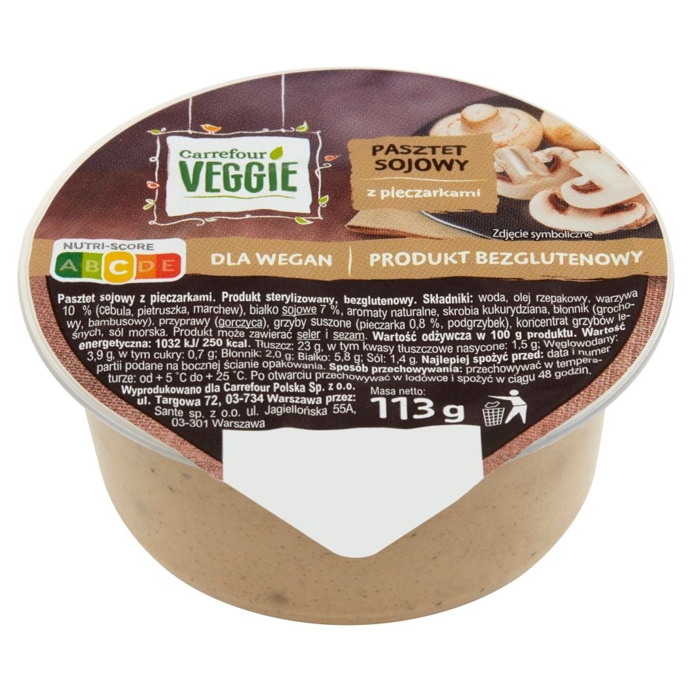 Carrefour Veggie Pasztet sojowy z pieczarkami 113 g