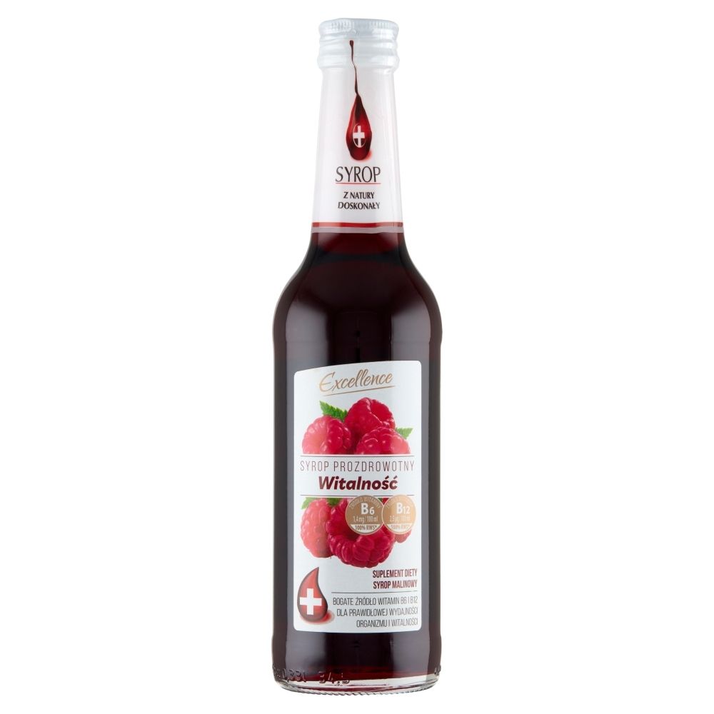 Excellence Syrop Malinowy. Zawiera Źródło Witamin B6 I B12. - Witalność 320 Ml . Suplement Diety