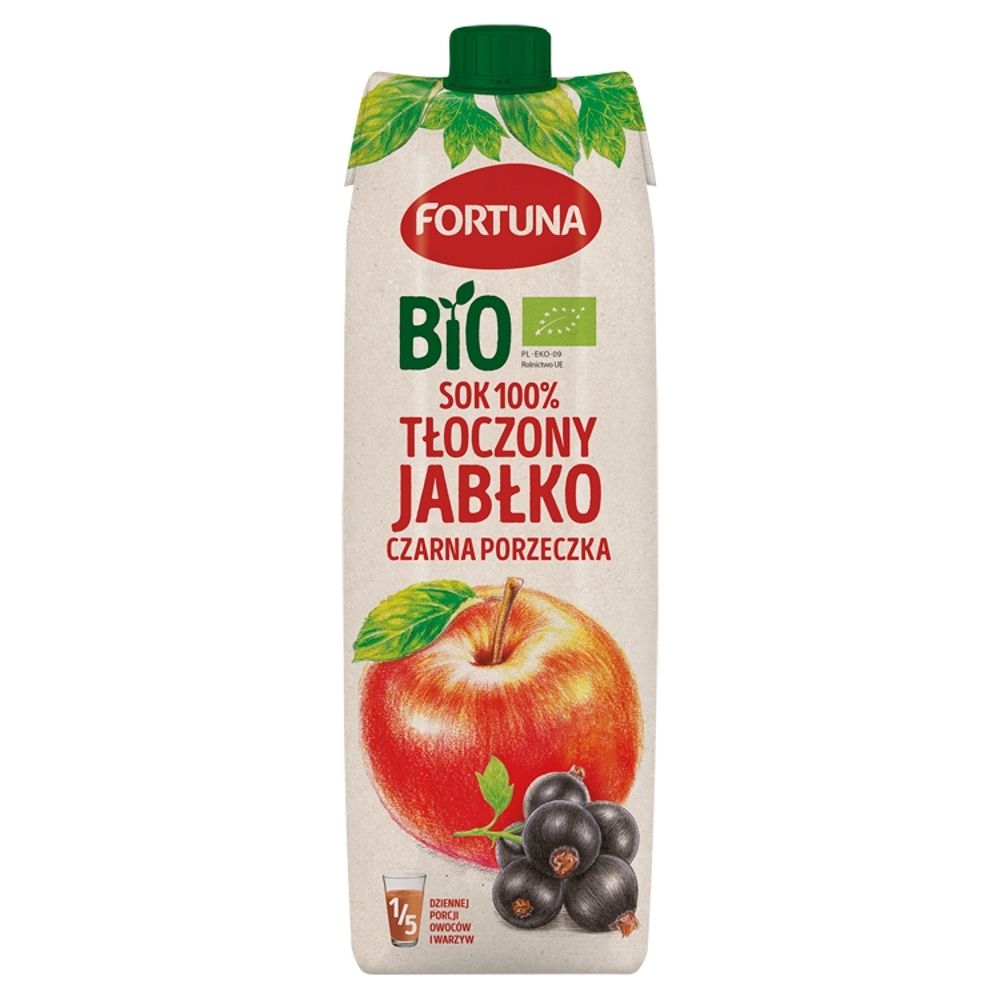 Fortuna BIO sok 100% tłoczony jabłko czarna porzeczka 1L