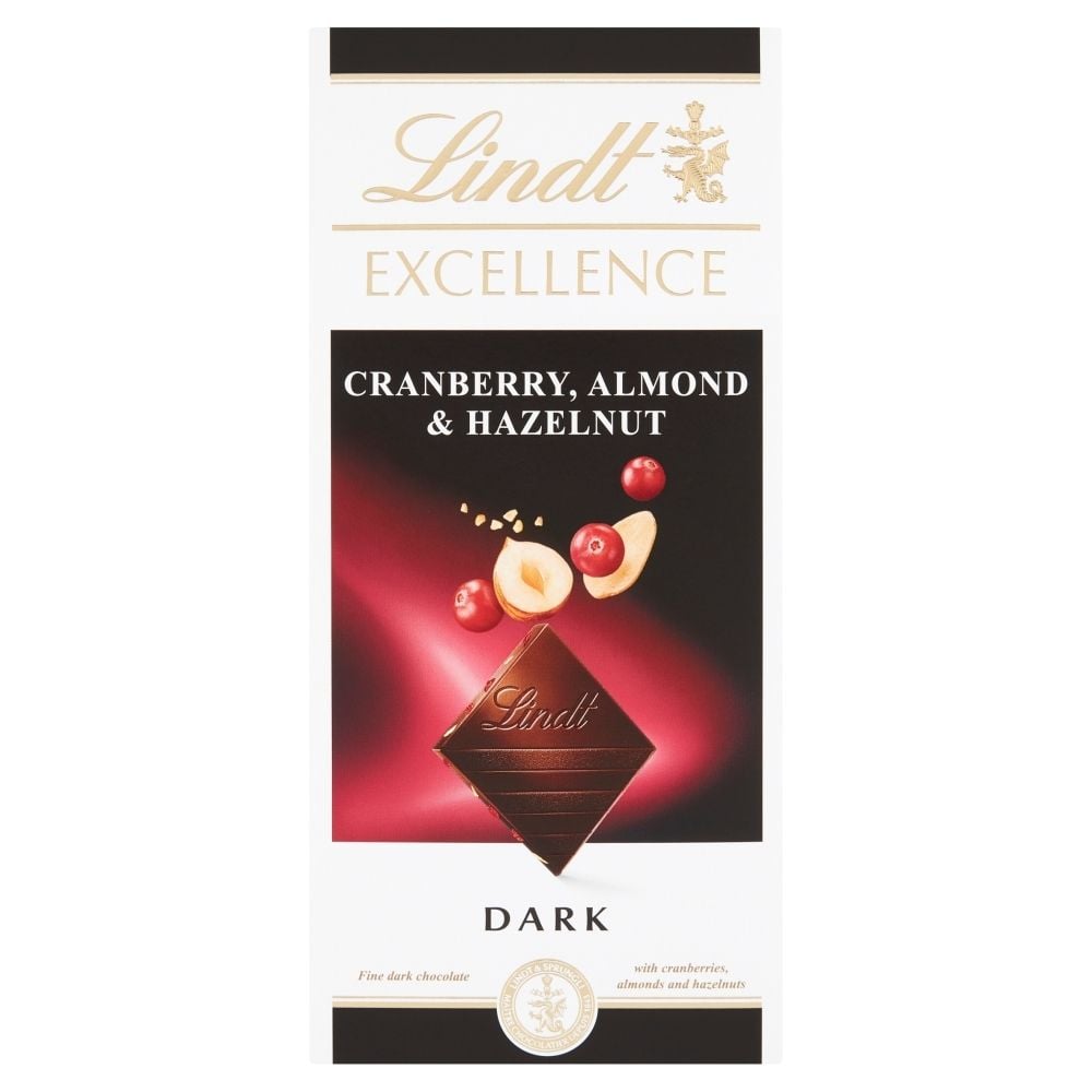 Lindt Excellence Czekolada ciemna z żurawiną migdałami i orzechami laskowymi 100 g