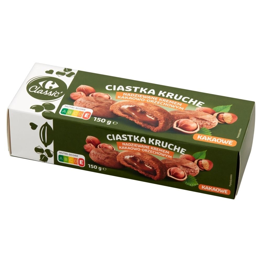 Carrefour Classic Ciastka kruche nadziewane kremem kakaowo-orzechowym 150 g