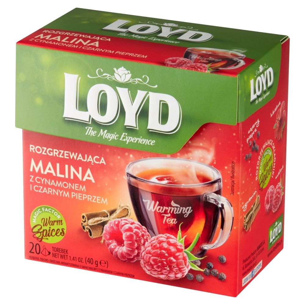 Loyd Herbata rozgrzewająca o smaku malinowym z cynamonem i czarnym pieprzem 80 torebek piramidki 3103277