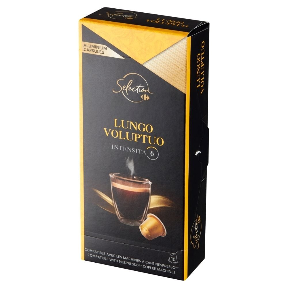 Carrefour Selection Lungo Voluptuo Kapsułki z kawą mieloną 52 g (10 sztuk)