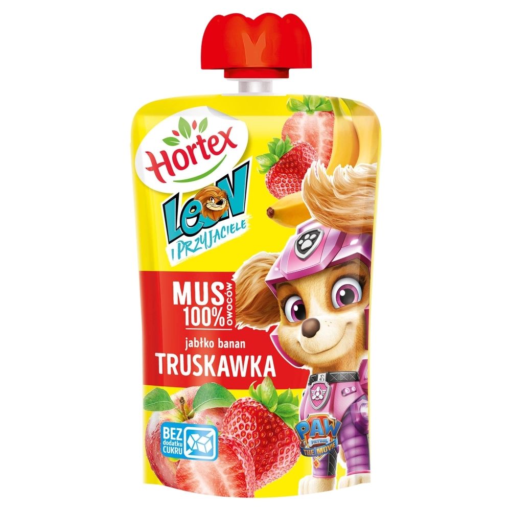Hortex Leon i Przyjaciele Przekąska mus 100% owoców jabłko, banan, truskawka saszetka 100g