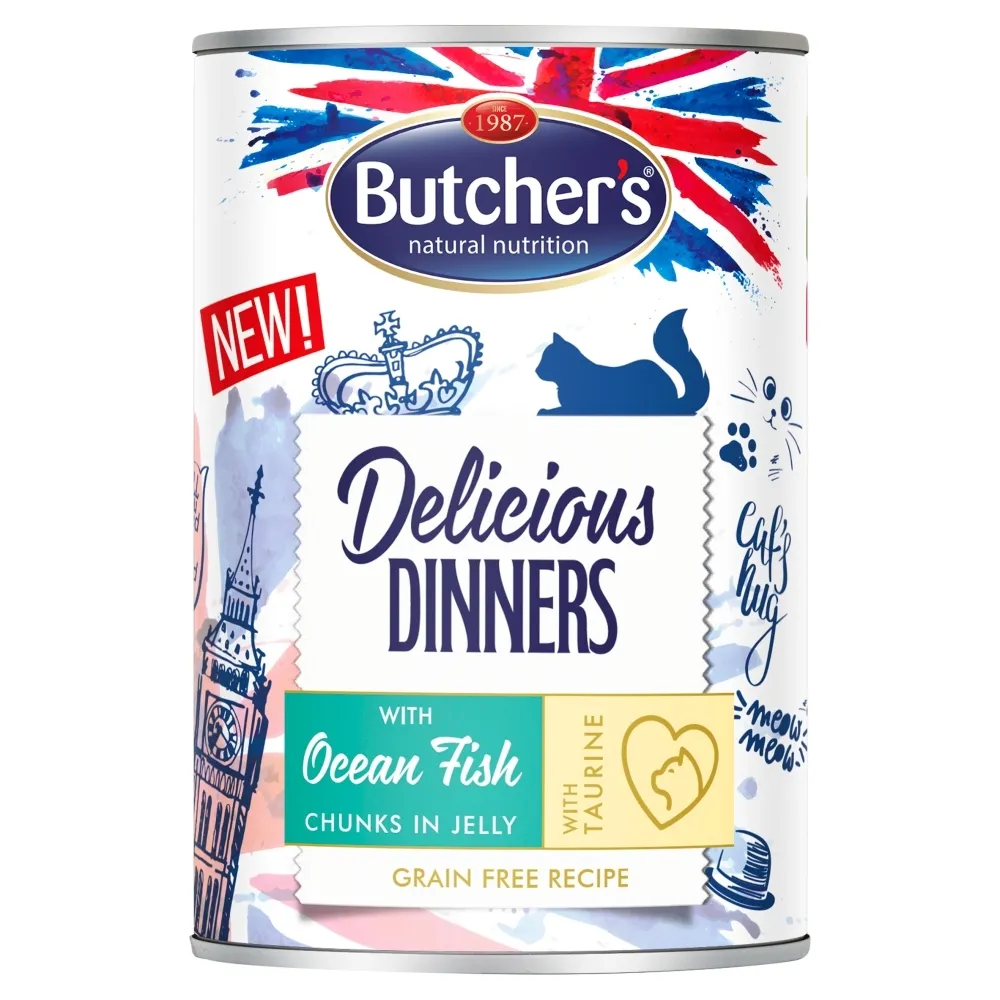 Butcher's Delicious Dinners Karma dla kotów kawałki z rybą oceaniczną w galaretce 400 g