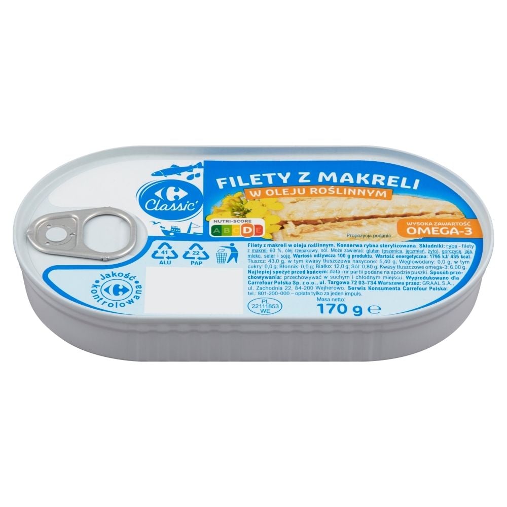 Carrefour Classic Filety z makreli w oleju roślinnym 170 g