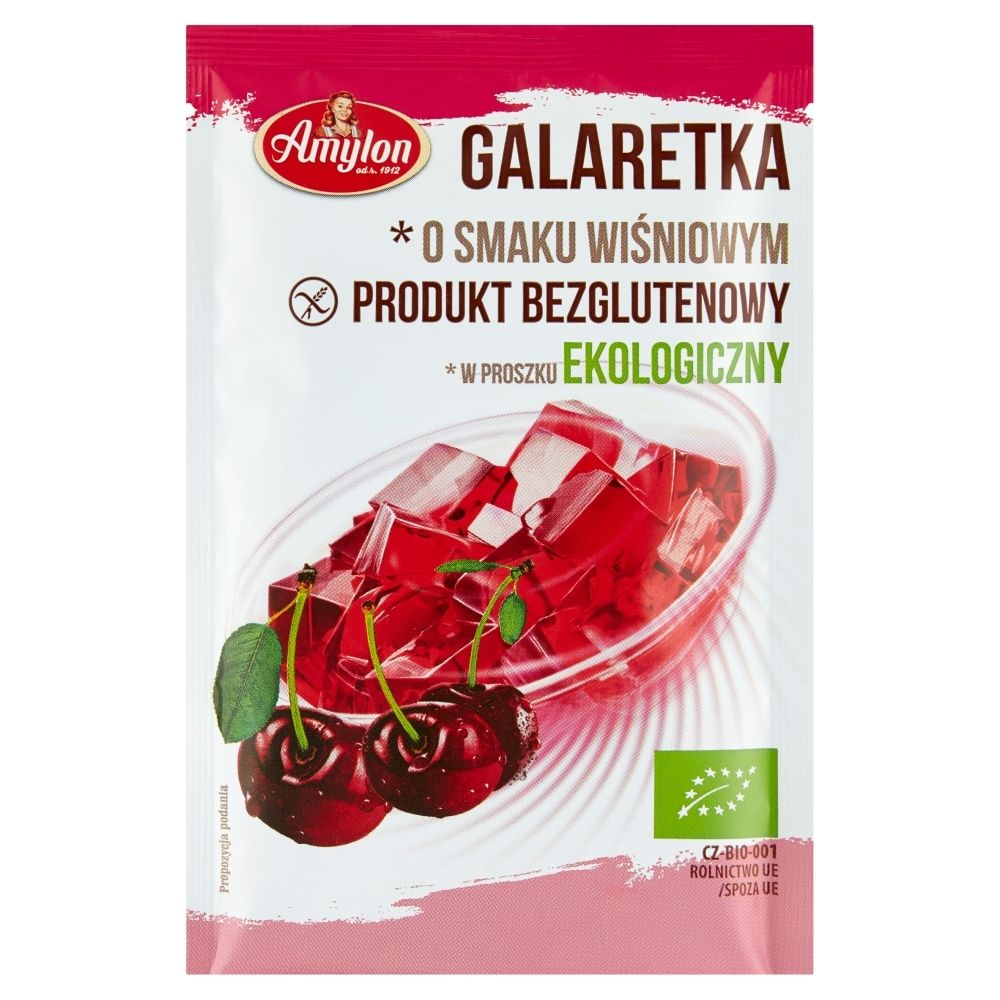 AMYLON (budynie, galaretki,kisiele,cukry, skrobie Galaretka o smaku wiśniowym bezglutenowa BIO - Amylon - 40g BP-8594006668316