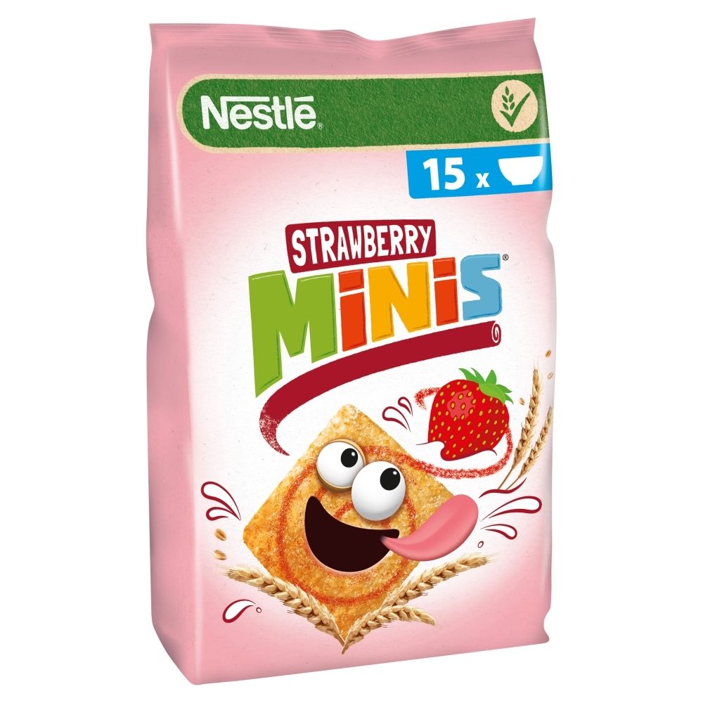 Nestlé Strawberry Minis Zbożowe kwadraciki o smaku truskawkowym 450 g