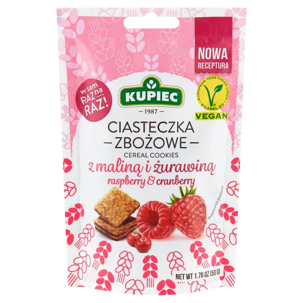 Kupiec - Ciasteczka zbożowe o smaku malinowym z kawałkami żurawiny