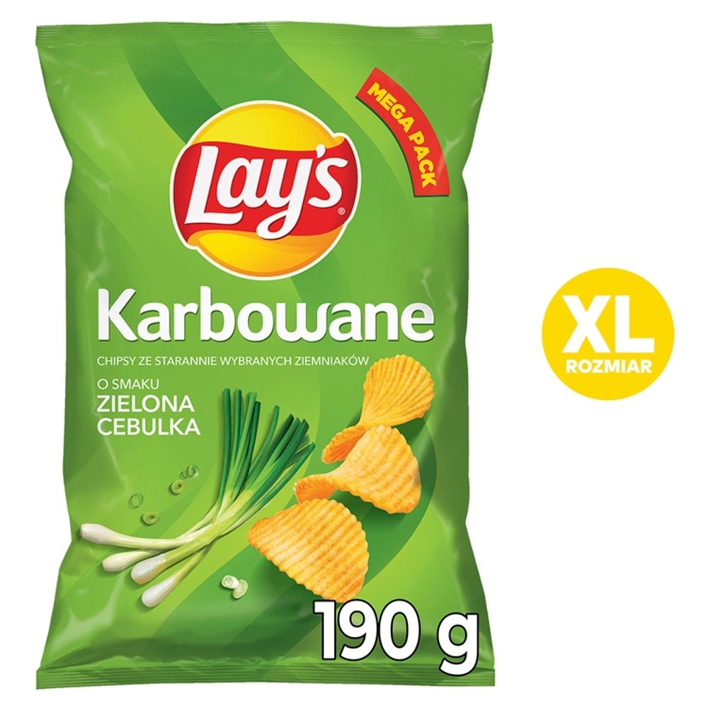 Lay's Karbowane chipsy ze starannie wybranych ziemniaków o smaku zielona cebulka 190g