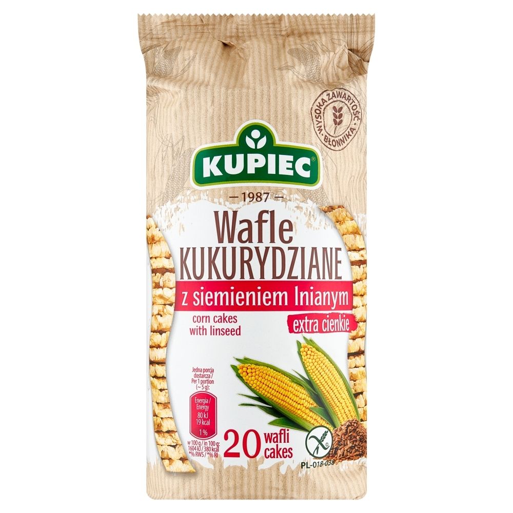 Kupiec Wafle kukurydziane z siemieniem lnianym extra cienkie 105 g (20 sztuk)