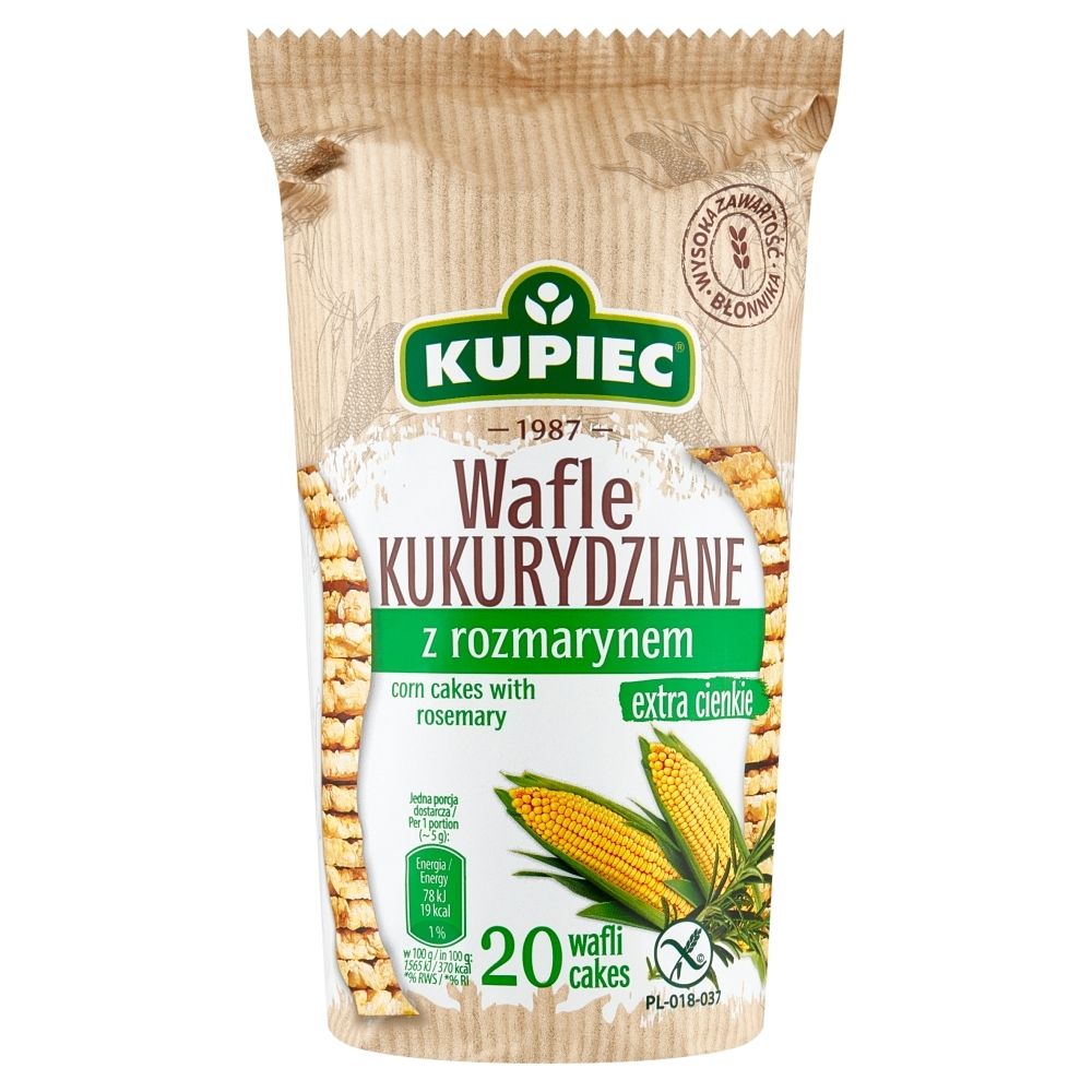 Kupiec Wafle kukurydziane z rozmarynem extra cienkie 105 g (20 sztuk)