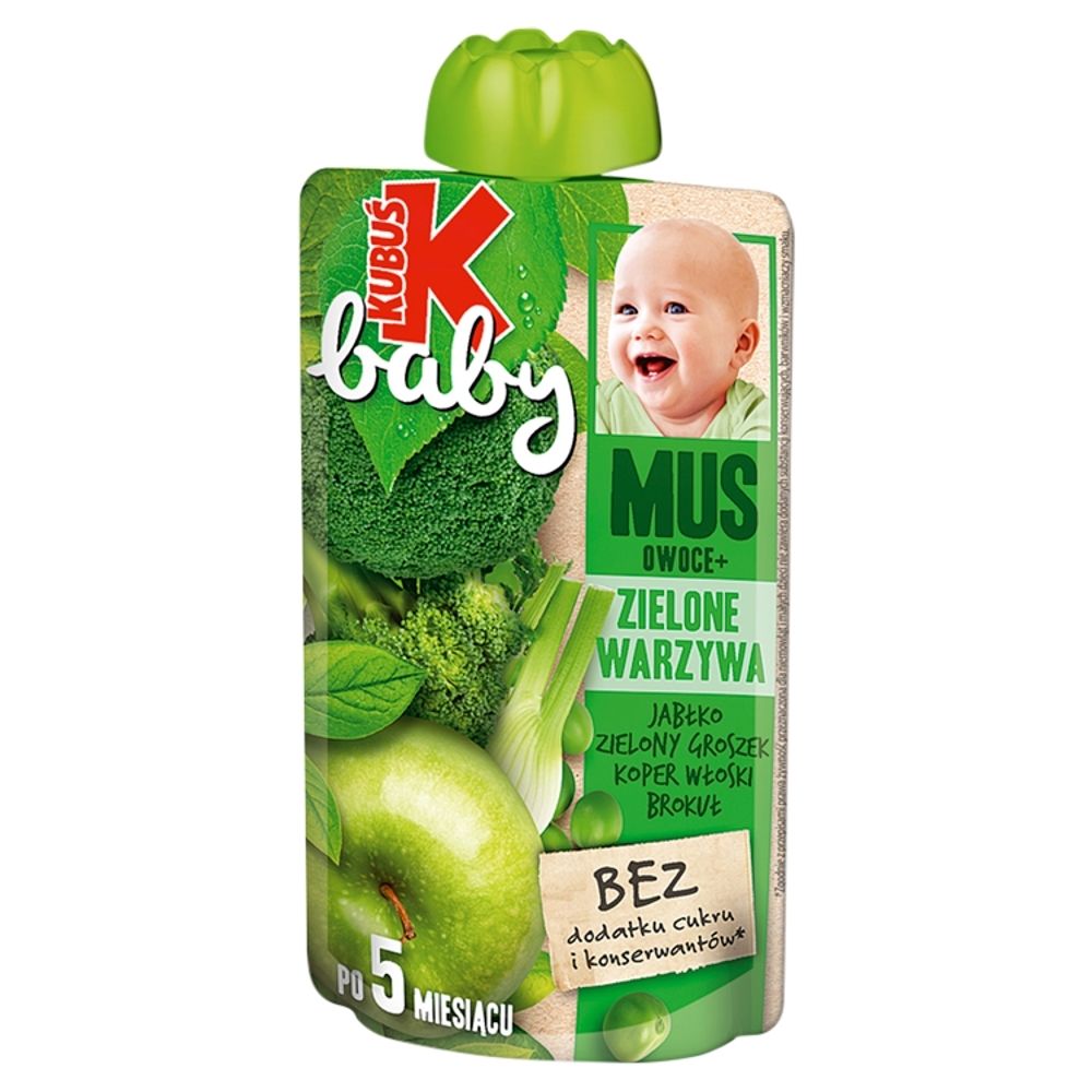 Kubuś Baby Mus po 5 miesiącu jabłko zielony groszek koper włoski brokuł 100 g