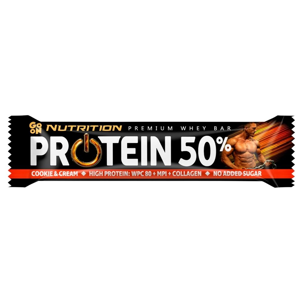 Sante Go On Protein 50 % Wysokobiałkowy baton w polewie o smaku ciasteczkowo-śmietankowym 40 g