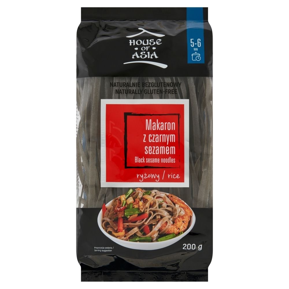 House of Asia Makaron ryżowy z czarnym sezamem 5 mm 200 g