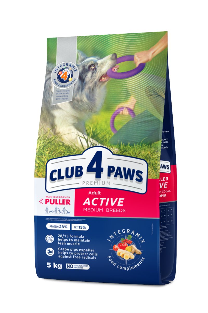 CLUB 4 PAWS Premium „Active” pełnoporcjowa sucha karma dla dorosłych aktywnych psów średnich ras 5 kg