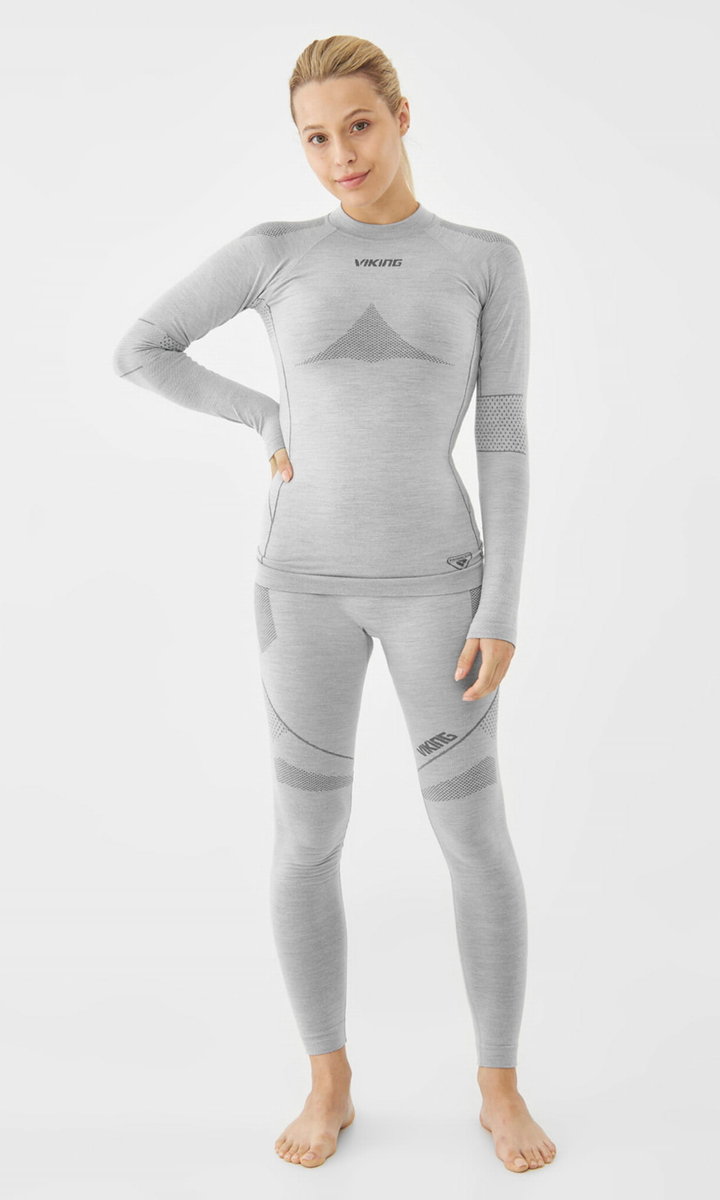 Komplet bielizny termoaktywnej damskiej z wełny merino Viking Lava Primaloft 0200 jasnoszary - XXL