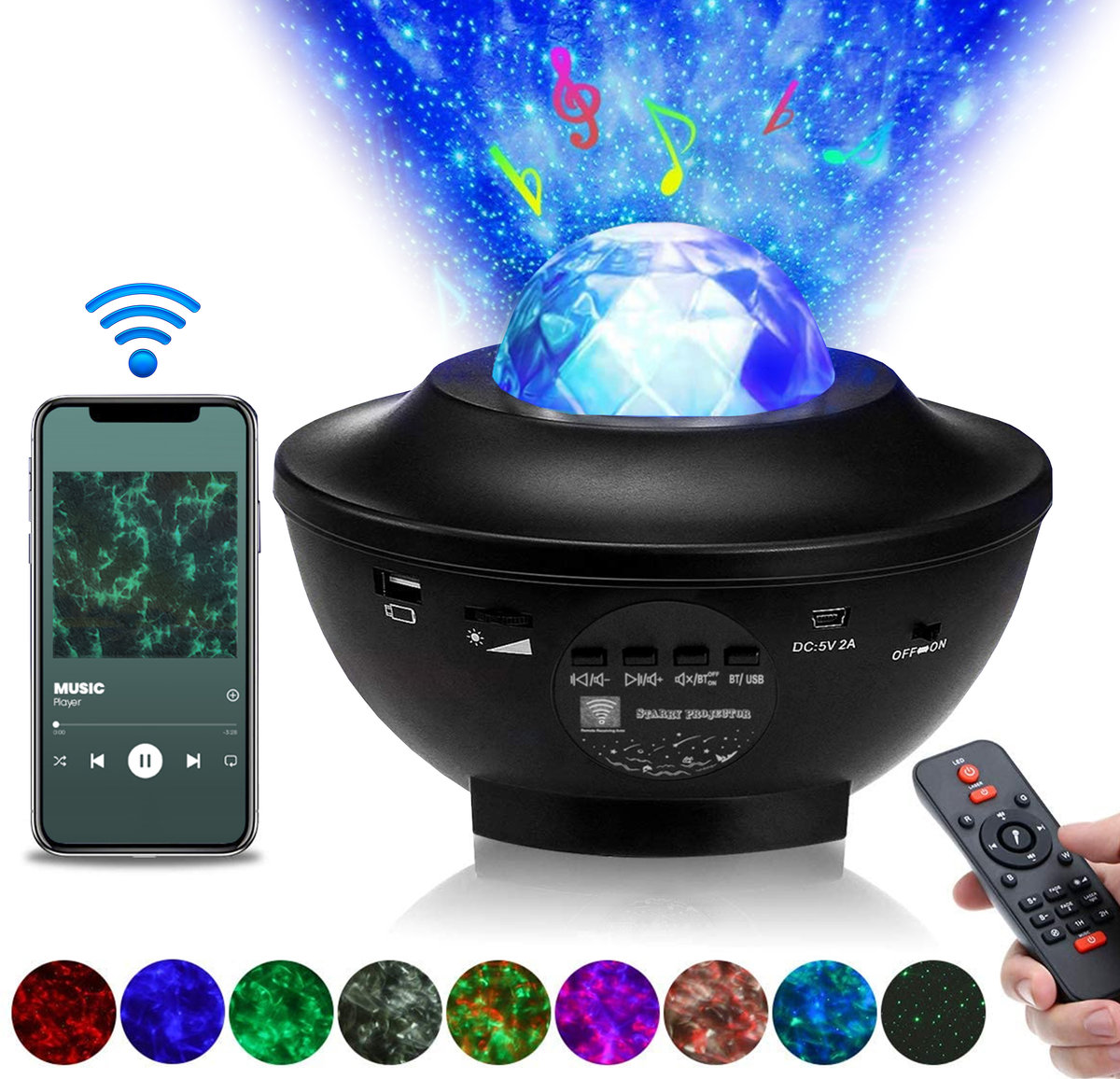 Projektor gwiazd lampka z głośnikiem + pilot + Bluetooth