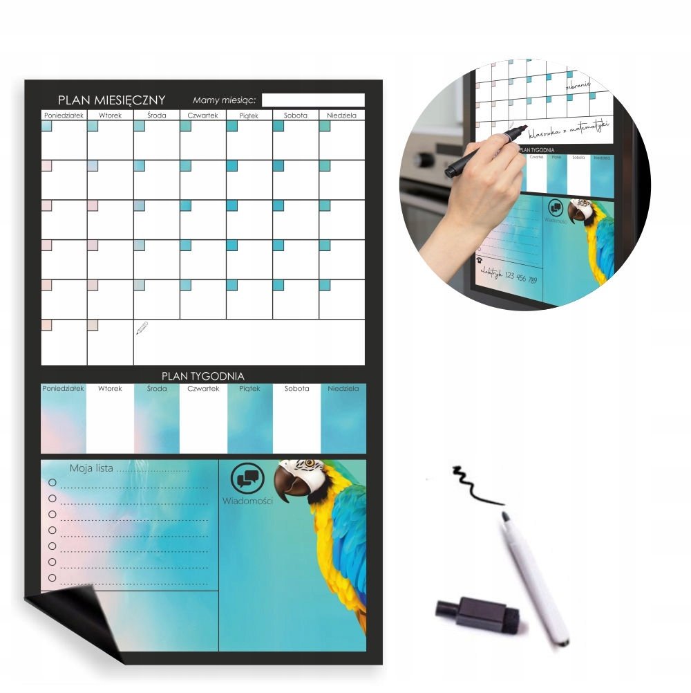 Kalendarz suchościeralny + Pisak z magnesem PLANER /NaklejkiOzdobne