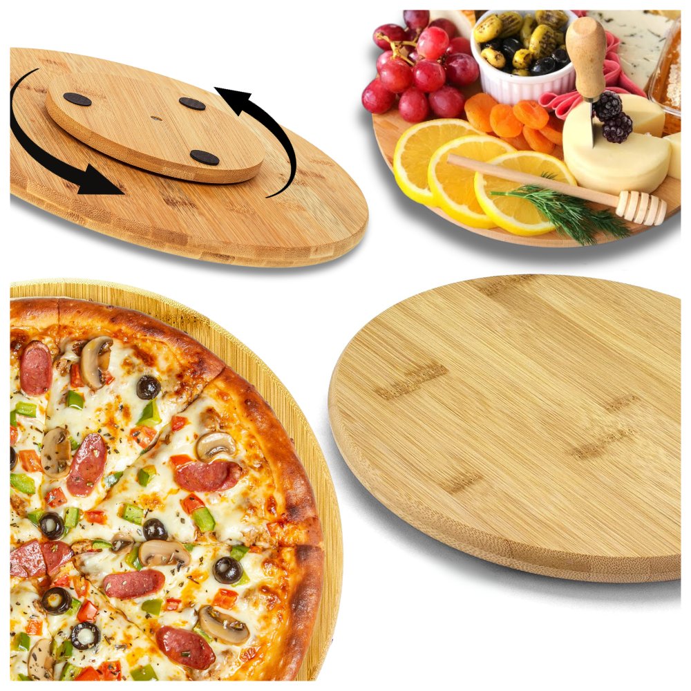 BAMBUSOWA OBROTOWA PATERA DESKA PIZZY KROJENIA 30