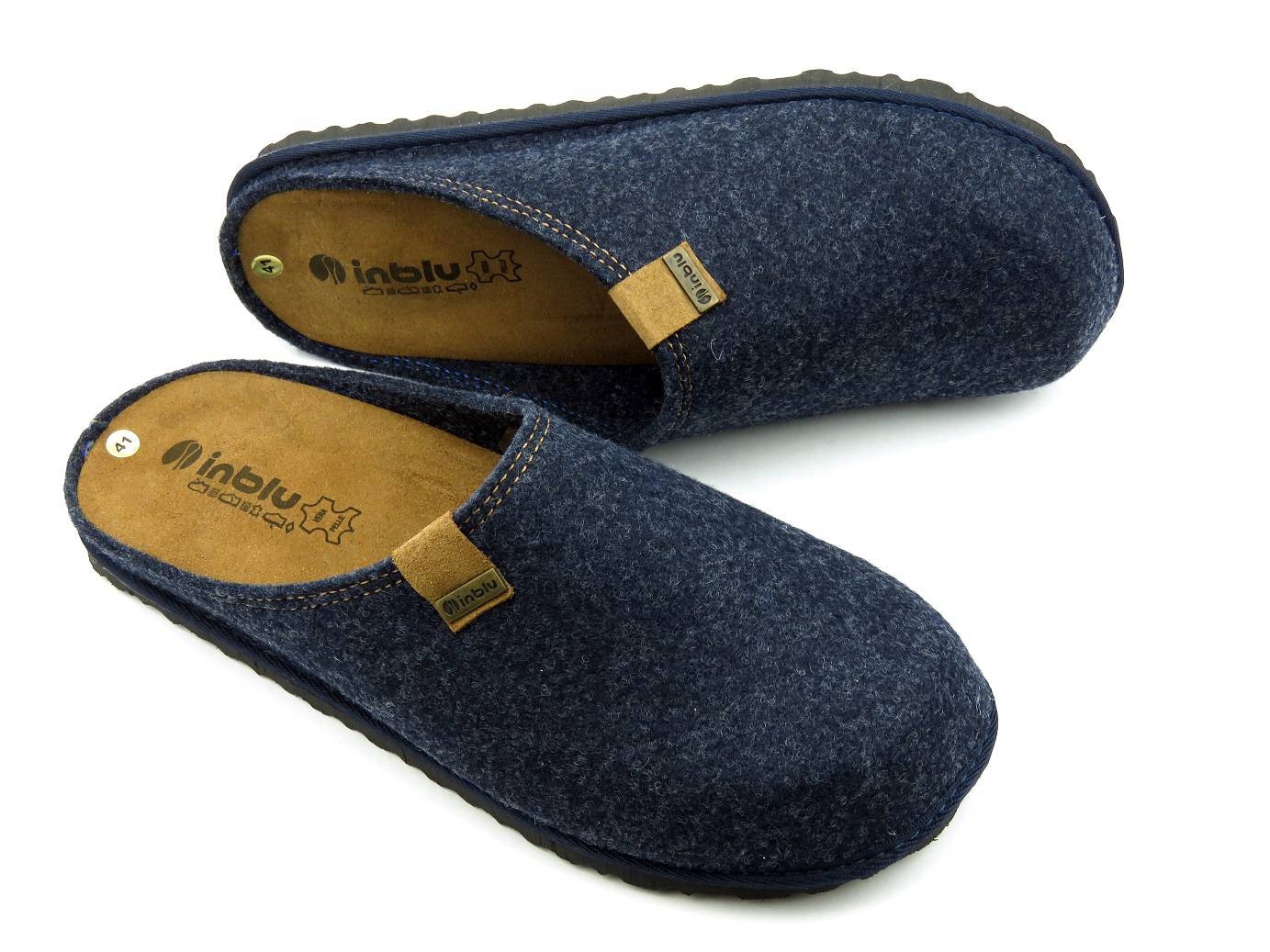 Ciepłe kapcie męskie z wyjmowaną, skórzaną wkładką - INBLU SI-01, granat - Inblu
