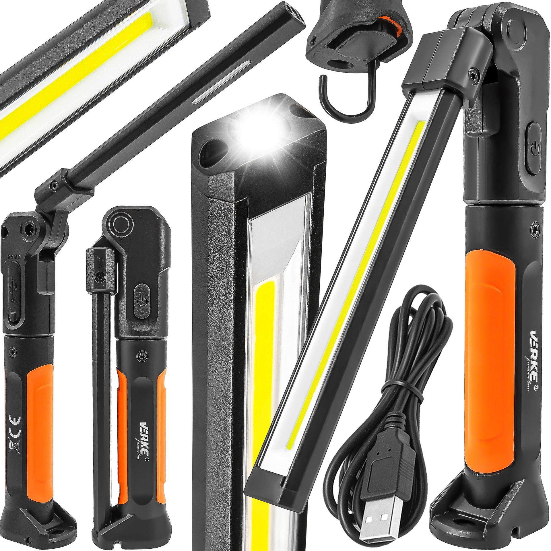 Lampka Warsztatowa Robocza Led Cob Latarka Akumulatorowa Z Magnesem Hak Usb