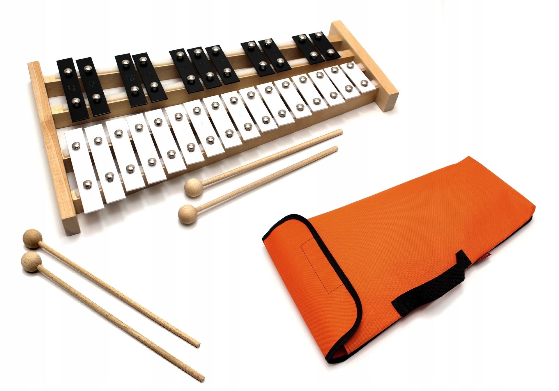 DZWONKI Chromatyczne CYMBAŁKI + POKROWIEC + 4 pałki pomarańczowy