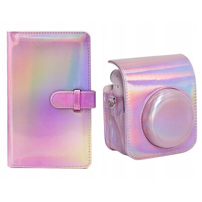 Futerał Etui Pokrowiec Do Fujifilm Instax Mini 12 + Album Na 96 Zdjęć / Różowy Błysk