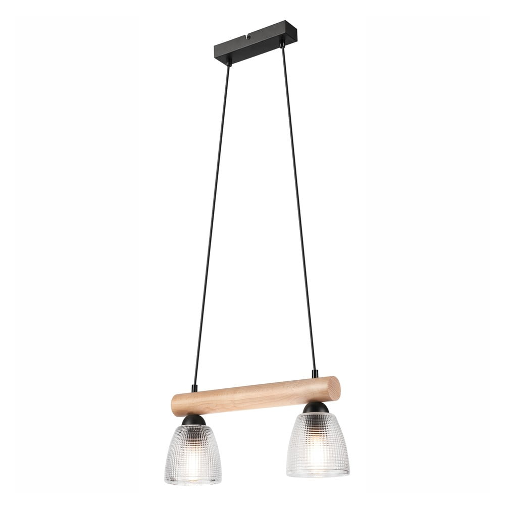 Czarna/jasnobrązowa lampa wisząca z szklanym kloszem ø 14 cm Margit – LAMKUR