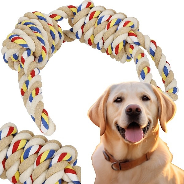 Zabawka dla psa do aportowania gryzak sznur z węzłami beżowy