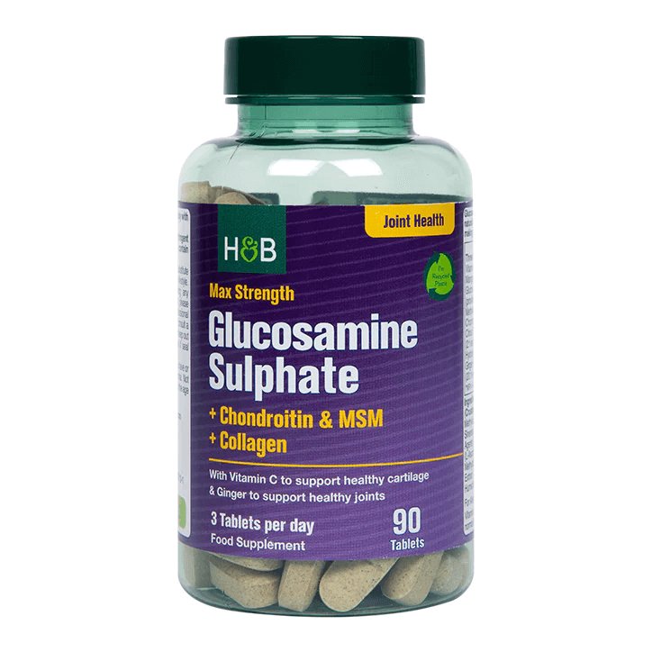 Holland & Barrett, Max Strength Glucosamine Sulphate + Chondroitin & MSM + Collagen, Suplement Diety, 90 tabl.
