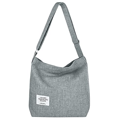 Płócienna torba na ramię dla kobiet retro duży rozmiar płócienna torba na ramię hobo torebka crossbody na co dzień torba na zakupy i podróże, szara, szary, Boho
