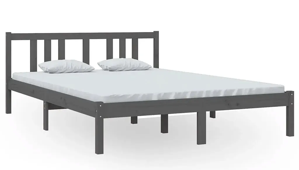 Szare dwuosobowe łóżko z drewna 140x200 cm L3-C16