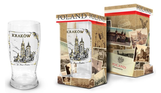 Suveniry Miasta, Szklanka do piwa, Kraków Mariacki, 500 ml