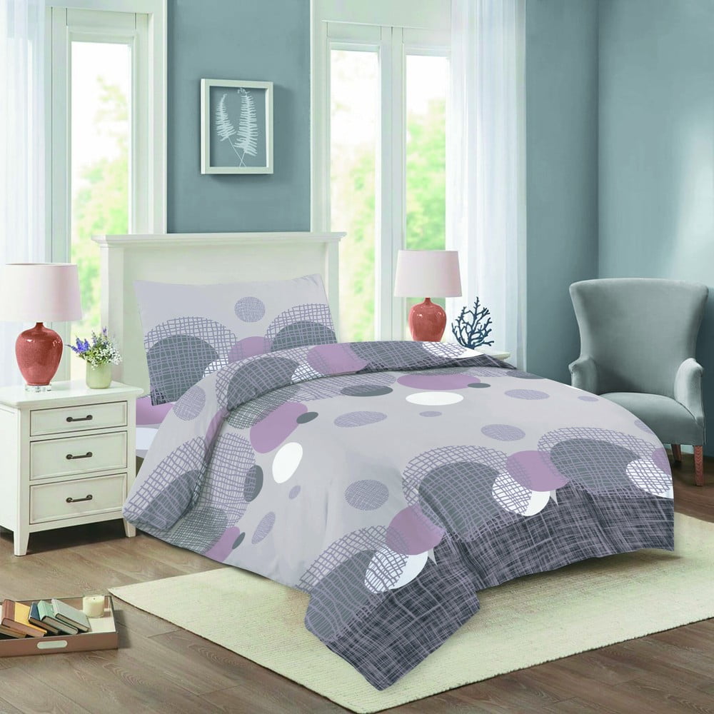 Fioletowo-szara bawełniana pościel jednoosobowa 140x200 cm Nela – Cotton House