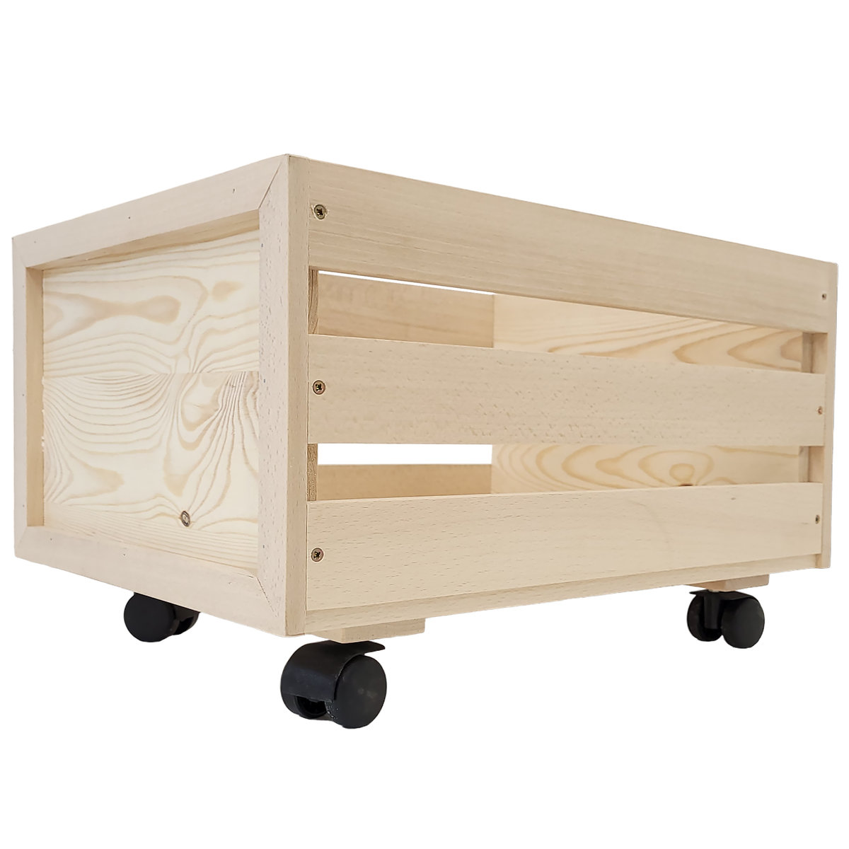 Drewniana Skrzynia Na Płyty Winylowe Na Kółkach Ażurowa Konstrukcja Jasny Dąb