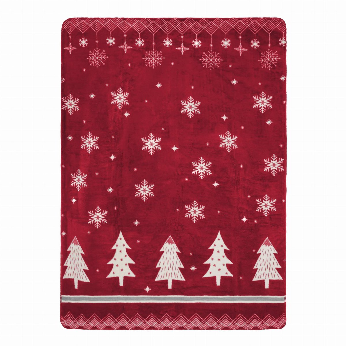 Koc bawełniano akrylowy 150x200 Tree Christmas czerwony choinki świateczny I23