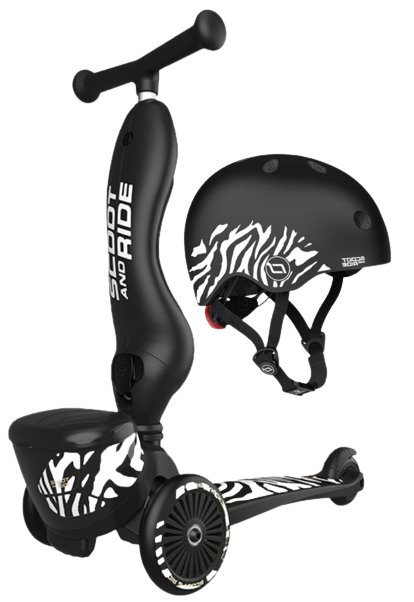 Scootandride Highwaykick 1 Lifestyle 2W1 Jeździk I Hulajnoga Z Zamykanym Schowkiem + Kask Zebra