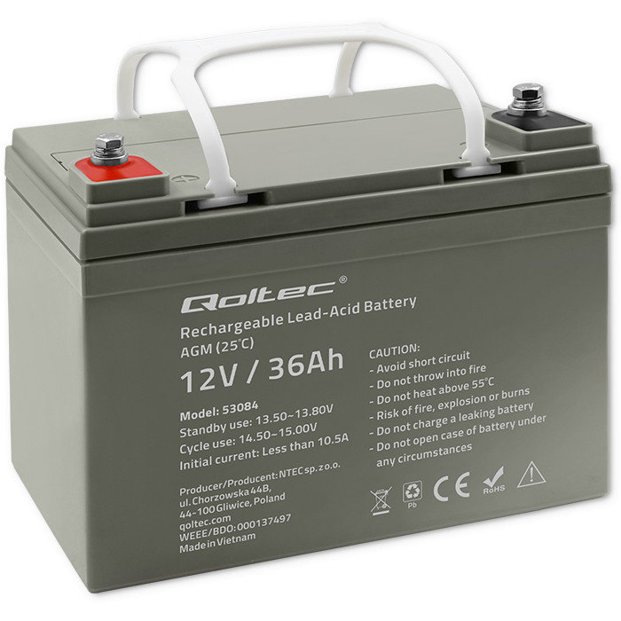 Qoltec Akumulator AGM 12V 36Ah max.540A 10,3 kg