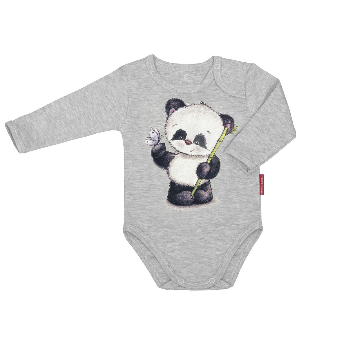 Body niemowlęce dla chłopca i dziewczynki unisex długi rękaw bawełniane szare panda 68