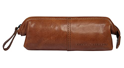 Spikes & Sparrow skórzane etui Buck, Brandy, Koniak, 20x5,5x8, Skórzany piórnik z ramką na zamek błyskawiczny w stylu lekarza